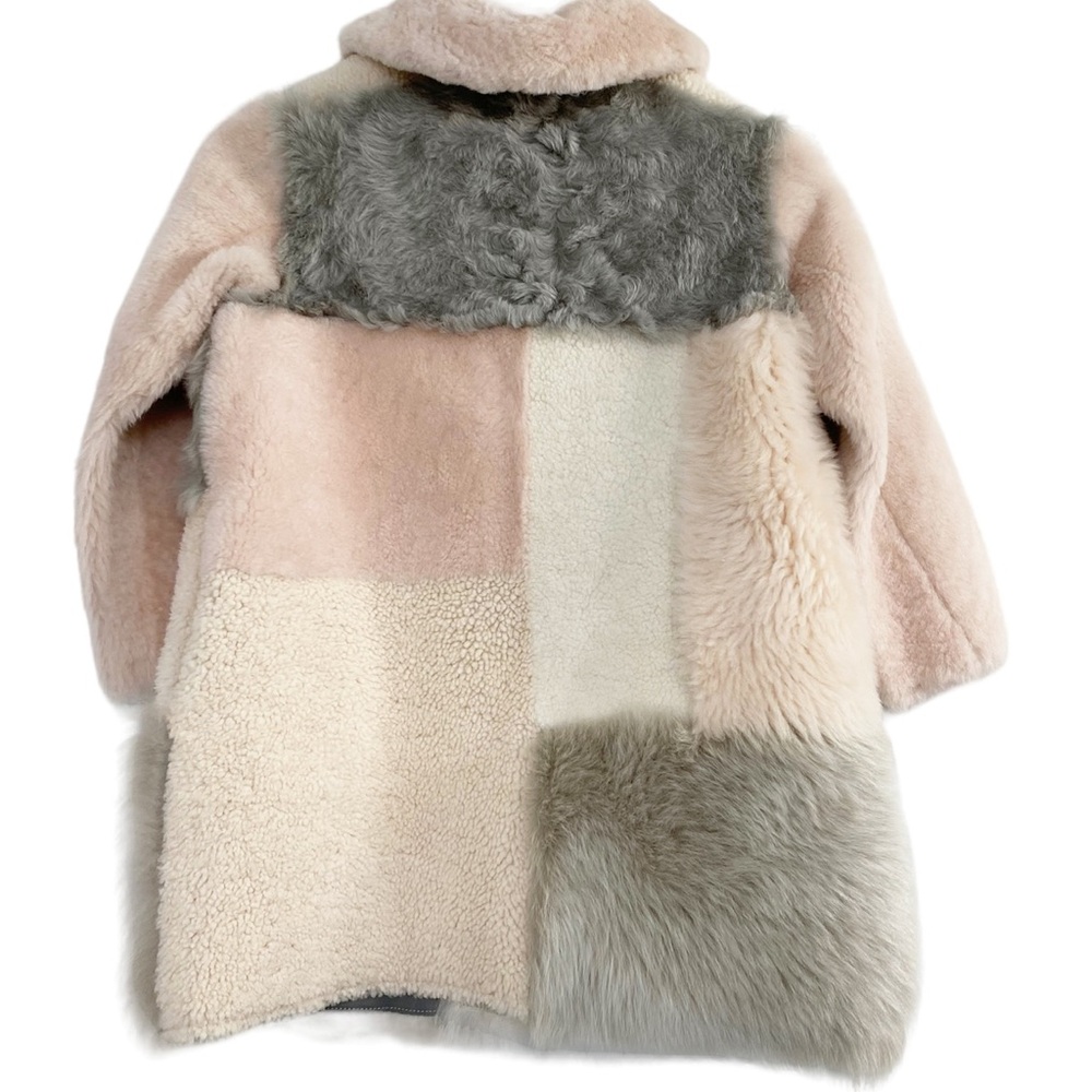 Bonpoint Girl’s Davos Coat Size 10Y Fur and Leather Pastel Patchwork NWT - Picture 2 of 6